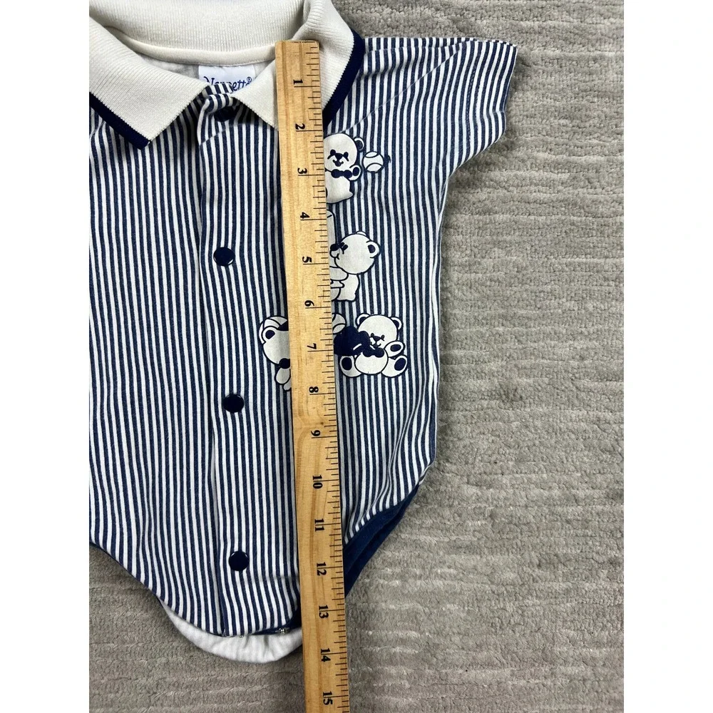 Nannette‎ Polo Bodysuit Baby Boy 3/6M Navy White Stripe Baseball Teddy Bear